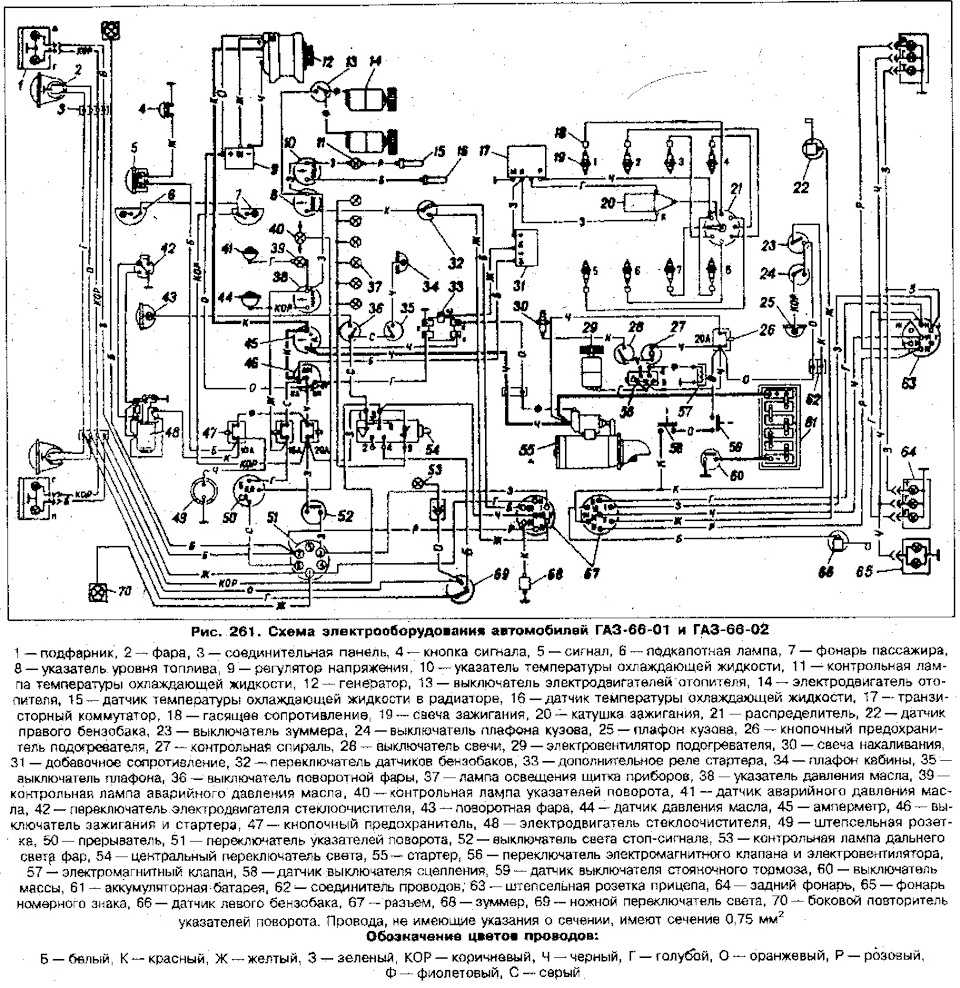 Проводка газ 66 схема цветная с описанием - про отечественный автопром
